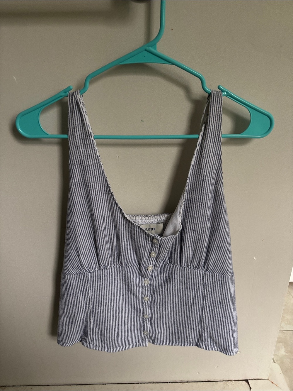 Hollister Blue and White Striped Button-Front tank linen blend